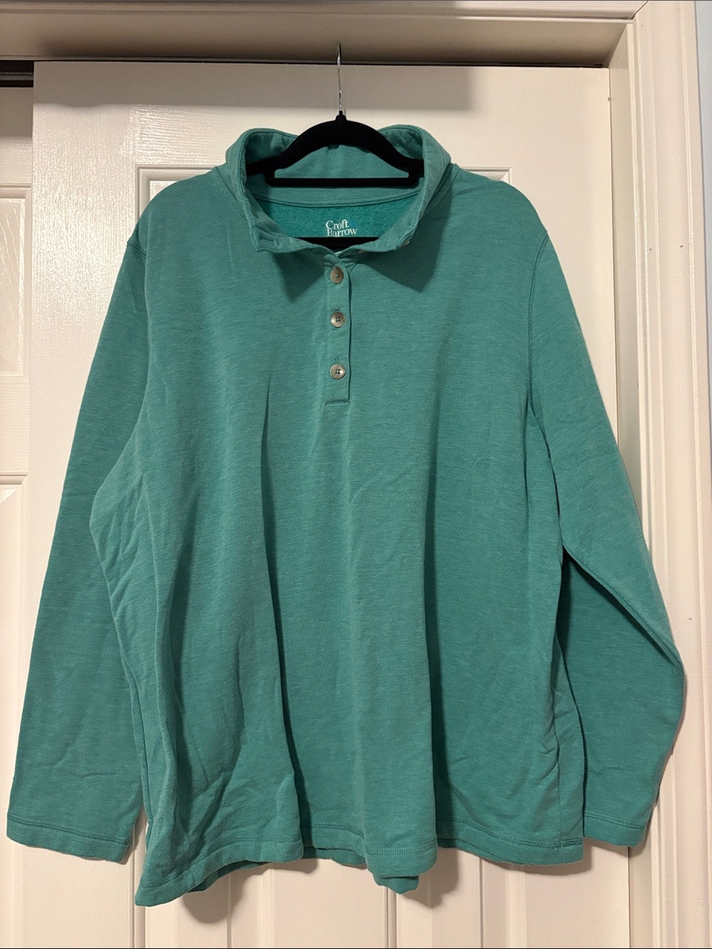 croft & barrow Teal Button-Front Long Sleeve Polo